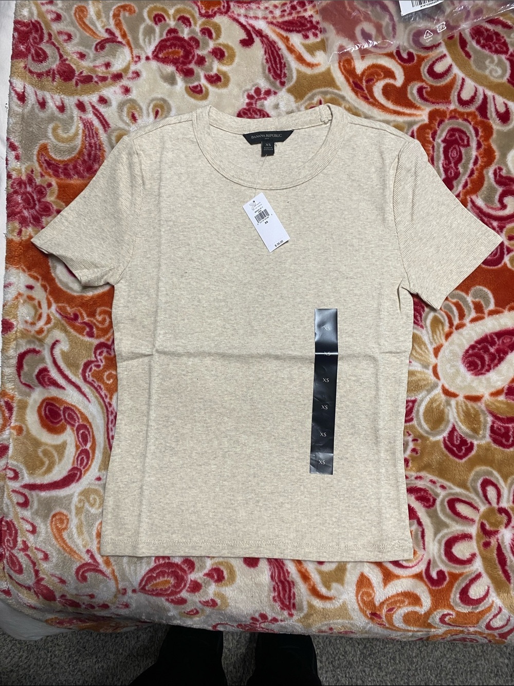 Banana Republic Oatmeal Ribbed Crewneck Tee.